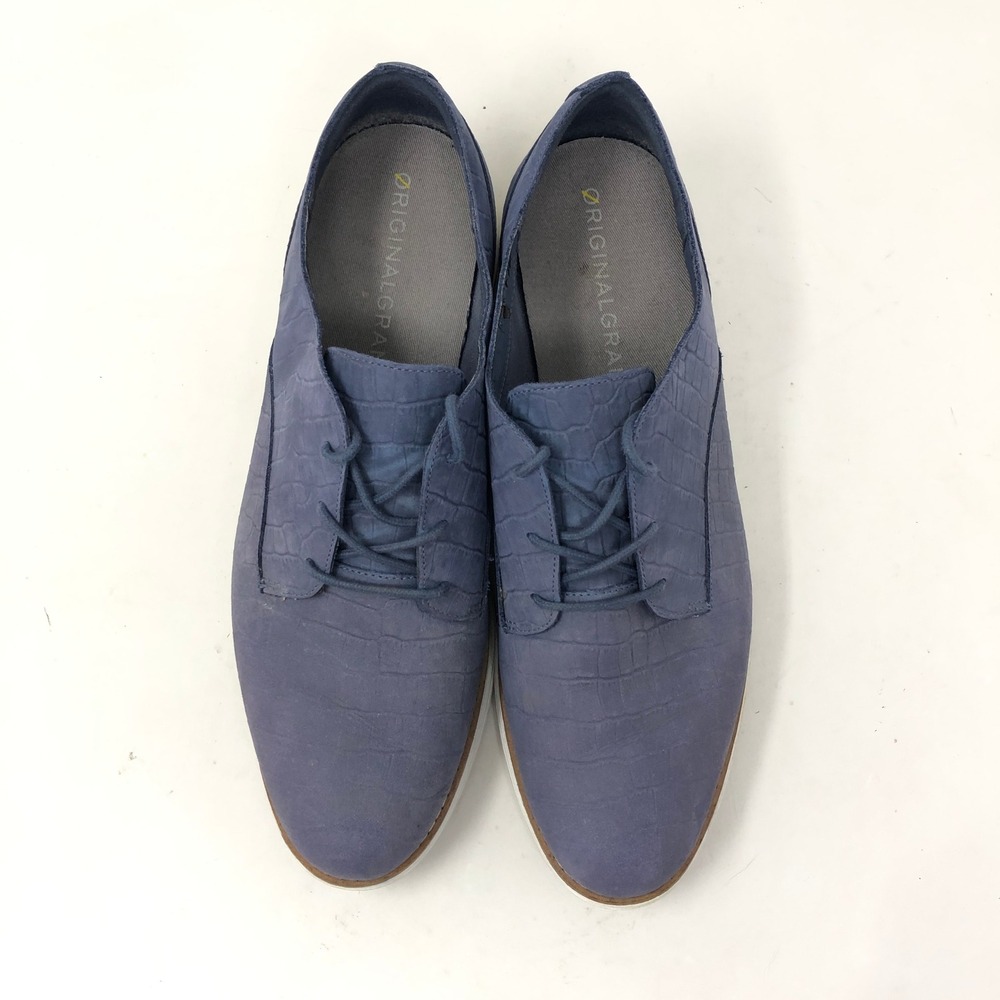 Cole Haan Womens 10 OriginalGrand Oxford Blue Croc Embossed Leather Shoes - Picture 3 of 10